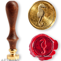 Seal diam 20mm, Hippocampus symbol, with wooden handle